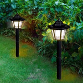 چراغ باغی و حیاطی بزرگ روشن در شب